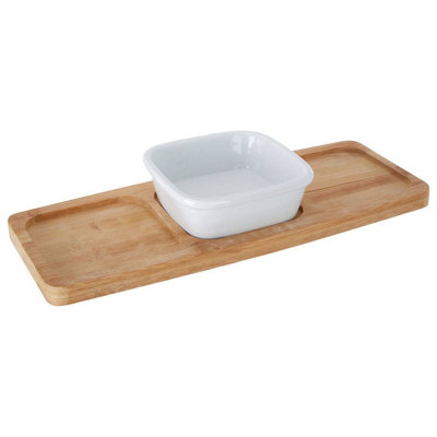 Maison by Premier Bamboo Snack Tray With White Bowl