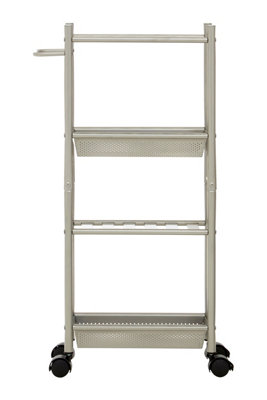 Maison by Premier Dara 4 Tier Brush Nickel Trolley with 2 Baskets