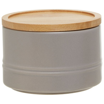 Premier Housewares Fenwick Tea Canister – Dark Grey Dolomite With Bamboo Lid