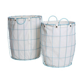Maison by Premier Harga Set Of Two Round Blue Wire Laundry Baskets