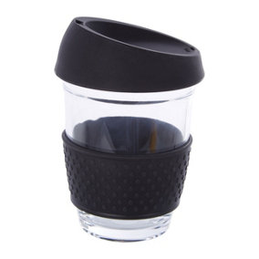 Maison by Premier Mimo Glass Mug With Black Silicone Band Lid