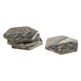 Maison by Premier Set Of 4 Beige Marble And Paua Shell Coasters