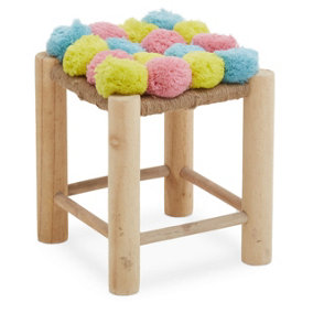 Maison by Premier West Village Pink Blue And Yellow Pom Pom Stool