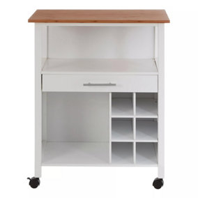 Maison by Premier White and Bamboo Top 1 Drawer Kitchen Trolley