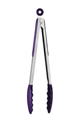 Maison by Premier Zing Stainless Steel and Purple Silicone Tongs