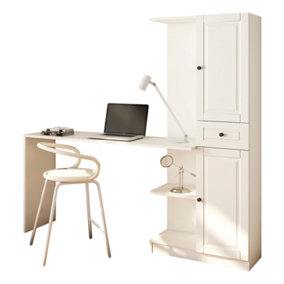 MAISON White Storage Desk With Attached Bookcase