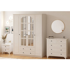 MAISON White Wardrobe, Chest Of Drawers, Bedside Table Set