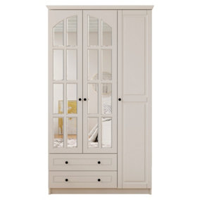 MAISON XL 3 Door 2 Drawer Mirrored White Wardrobe
