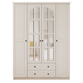 MAISON XL 4 Door 2 Drawer Mirrored White Wardrobe