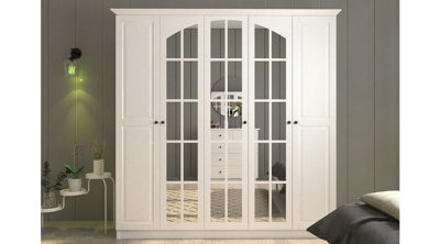 MAISON XL 5 Door Mirrored White Wardrobe