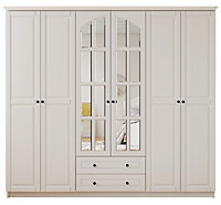 MAISON XL 6 Door 2 Drawer Mirrored White Wardrobe