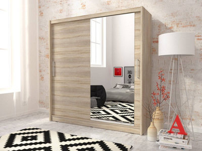 Maja I Sliding Door Wardrobe with Mirror 200cm in Oak Sonoma