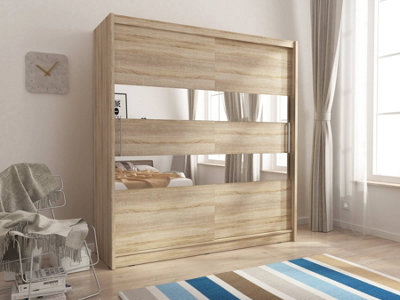 Maja II Mirrored Sliding Door Wardrobe 180cm in Oak Sonoma