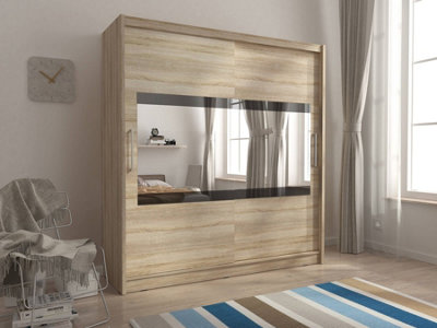 Maja IV Mirrored Sliding Door Wardrobe 180cm in Oak Sonoma