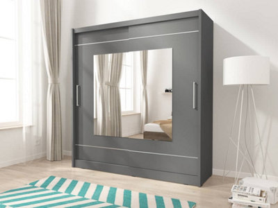 Maja IX Sliding Door Wardrobe with Mirror 180cm in Grey