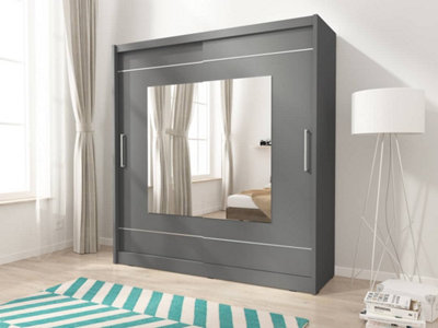 Maja IX Sliding Door Wardrobe with Mirror 200cm in Grey