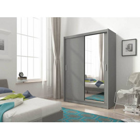 Maja Sliding Door Wardrobe with 1 Mirror 130cm in Grey