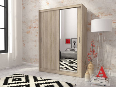 Maja Sliding Door Wardrobe with 1 Mirror 150cm Oak Sonoma