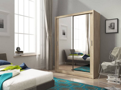 Maja Sliding Door Wardrobe with 2 Mirror 130cm Oak Sonoma