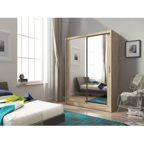 Maja Sliding Door Wardrobe with 2 Mirror 130cm Oak Sonoma