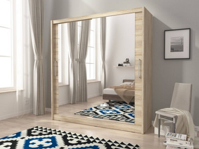 Maja VI Mirrored Sliding Door Wardrobe 180cm in Oak Sonoma