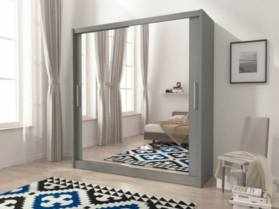 Maja VI Mirrored Sliding Door Wardrobe 200cm in Grey