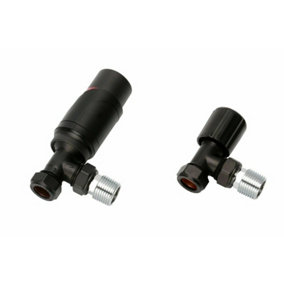 Majestic Black Thermostatic Radiator Valve & Modern Lock Shield Valve - Energy Saving