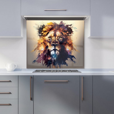 Majestic Lion Face Splashart Premium Glass Kitchen Splashback W900mm x H750mm