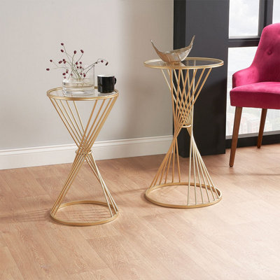 Metal hourglass deals side table