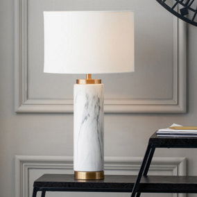 Make It A Home Cala Marble Ceramic Brass Cylinder Table Lamp