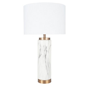 Make It A Home Cala Marble Ceramic Brass Cylinder Table Lamp