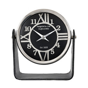 Make It A Home Colombo Black Leather Nickel Finished Rotary Table Desk Clock