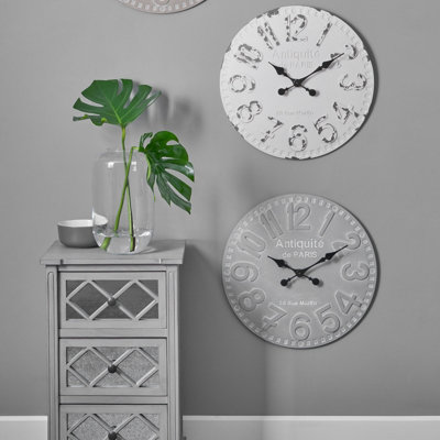 Make It A Home Eden Stone Grey Distressed Wood Large Round Wall Clock
