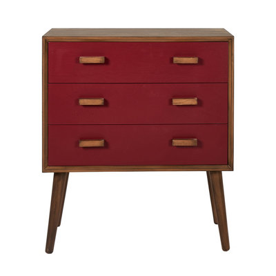 Make It A Home Elijah Mulberry Pine Wood Handle 3 Drawer Side Table