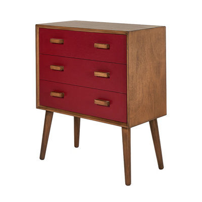 Make It A Home Elijah Mulberry Pine Wood Handle 3 Drawer Side Table