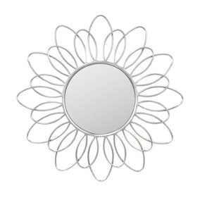 Make It A Home Leilani Silver Flower Petal Round Wall Mirror