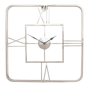 Make It A Home Lio Silver Metal Mirrored Finish Square Wall Clock