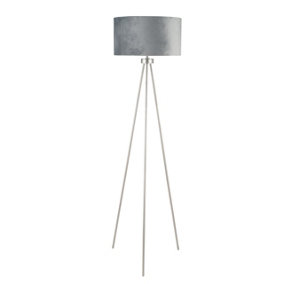 Make It A Home Maxime Silver Brushed Metal Velvet Shade Tripod Floor Lamp
