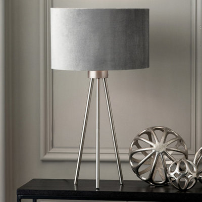 Make It A Home Maxime Silver & Grey Slim Leg Brushed Velvet Shade Table Lamp