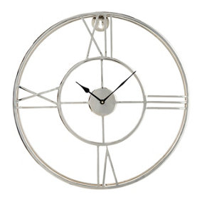 Make It A Home Neptune Silver Metal Double Framed Large Round Wall Clock
