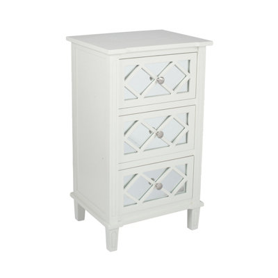 Make It A Home Olbia Ivory Mirrored Pine Wood 3 Drawer Unit