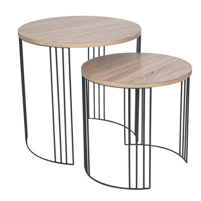 Make It A Home Olean Set of 2 Nested Light Oak Wood Effect Round Coffee Tables