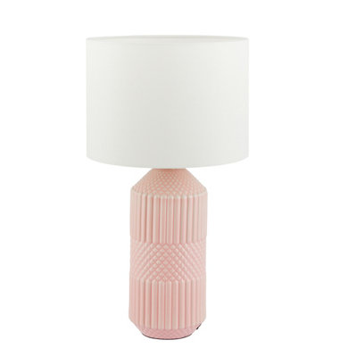 Make It A Home Rhombu Pink & White Geometric Textured Ceramic Cylinder Table Lamp