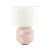Make It A Home Rhombu Pink & White Geometric Textured Ceramic Table Lamp