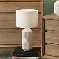 Make It A Home Rhombu White Geometric Textured Ceramic Cylinder Table Lamp