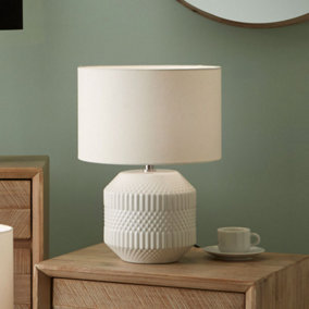 Make It A Home Rhombu White Geometric Textured Ceramic Table Lamp