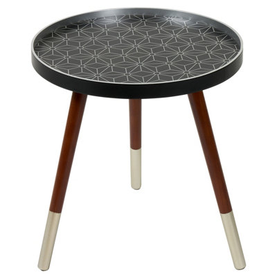 Make It A Home Sabina Black & Silver Geo Floral Lipped Side Table