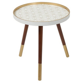 Make It A Home Sabina White & Gold Geo Floral Lipped Side Table