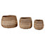 Make It A Home Sigri Set of 3 Two Tone Seagrass & Palm Leaf Woven Round Baskets