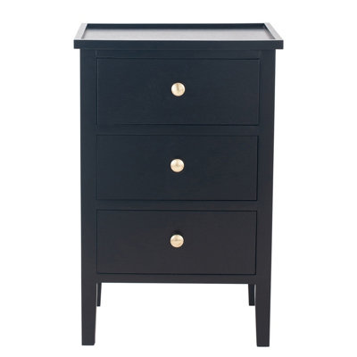 Make It A Home Vermont Satin Black Pine Wood 3 Bedside Drawer Unit